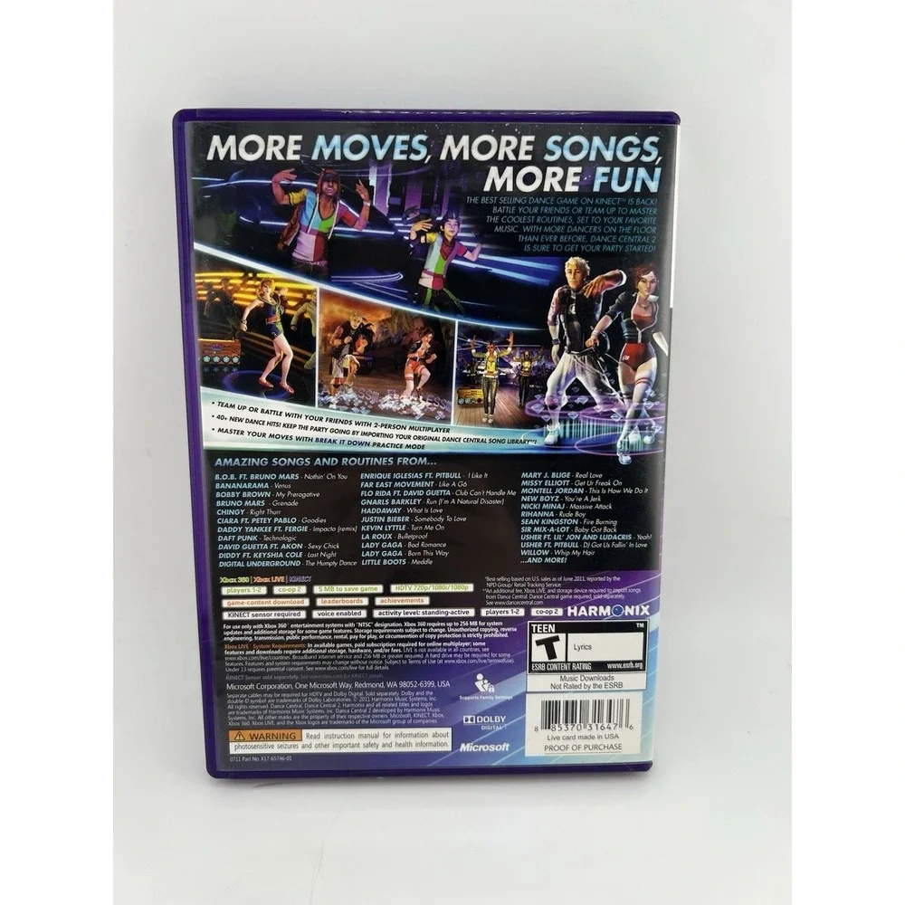 Dance Central 2 Xbox 360 Kinect Game Complete with Manual Harmonix NTSC